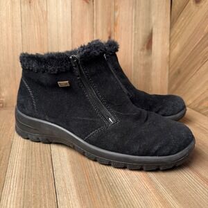 Rieker Tex Sz‎ 38 Waterproof Suede Leather Winter Ankle Boots Zip Faux Fur Black